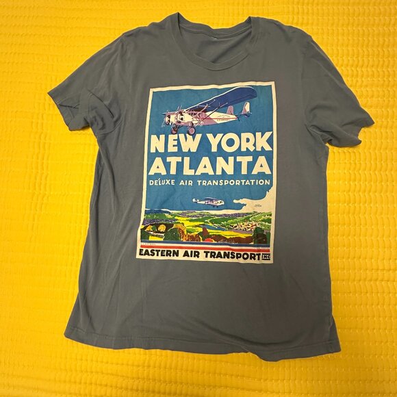 New York to Atlanta Mnail Transport Vintage Poster Graphic Tee Blue - Picture 1 of 4